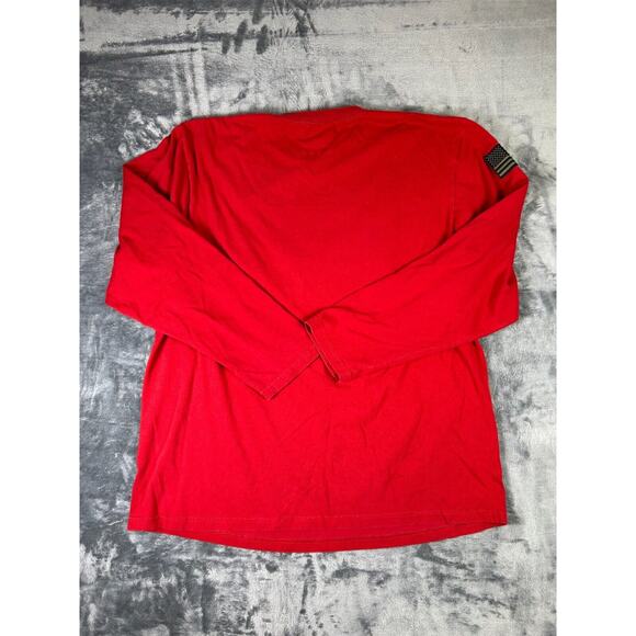 VINTAGE Nautica Jeans‎ Co Red Long Sleeve Army Patch Embroidered Y2K Mens Large - Picture 7 of 8